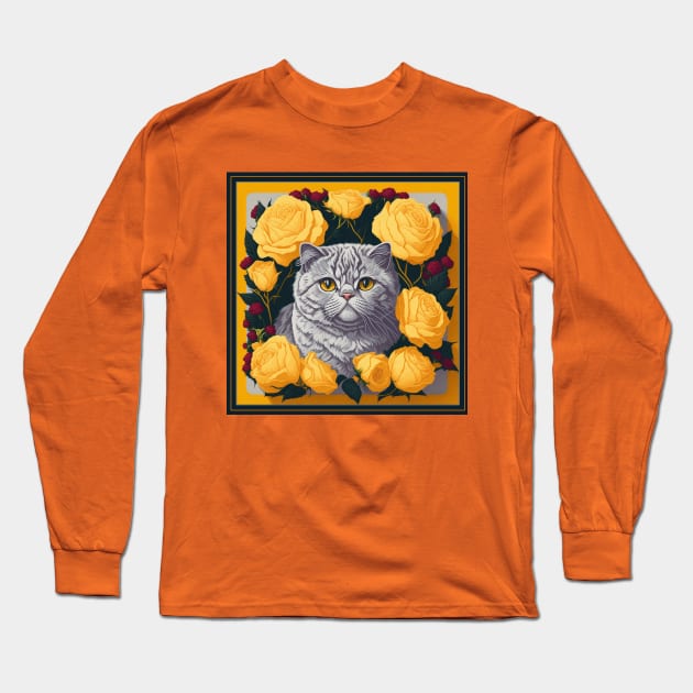 Persian cat. Style vector (yellow version Persian cat) Long Sleeve T-Shirt by xlhombat